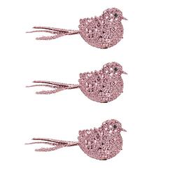 Foto van 6x stuks decoratie vogels op clip glitter roze 12 cm - kersthangers