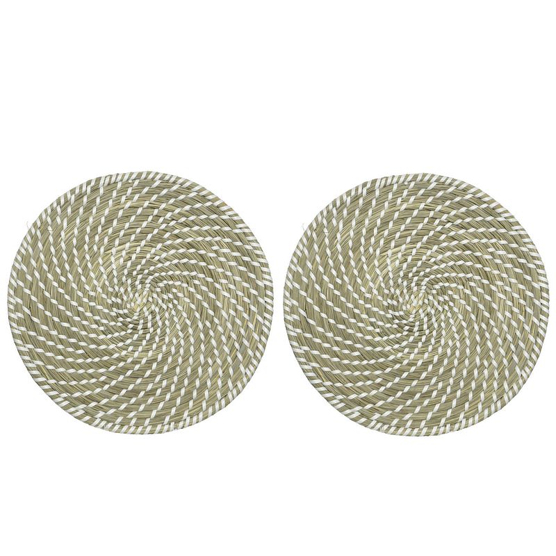 Foto van 2x stuks placemats rond groen/wit zeegras 38 cm - placemats