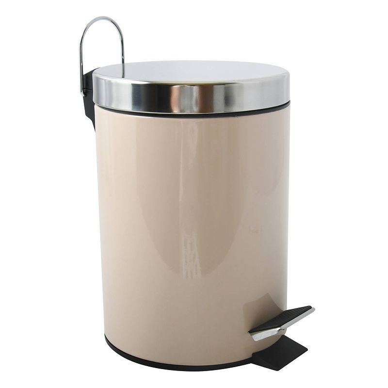 Foto van Msv prullenbak/pedaalemmer - metaal - beige - 3 liter - 17 x 25 cm - badkamer/toilet - pedaalemmers