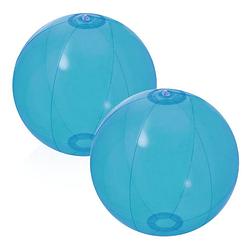 Foto van 2x stuks opblaasbare strandballen beach fun plastic blauw 28 cm - strandballen