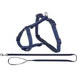 Foto van Trixie kattentuig met riem premium 33-57 x 1,3 cm nylon blauw