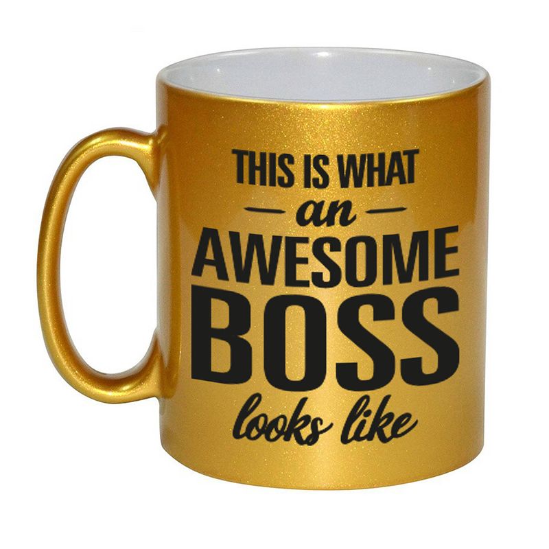 Foto van Awesome boss gouden cadeau mok / beker voor baas 330 ml - feest mokken