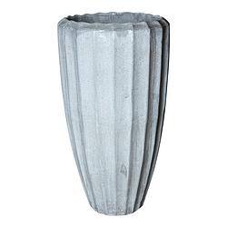 Foto van Ptmd olver white ceramic pot ribbed structure round l