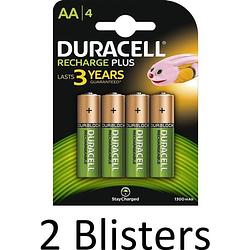 Foto van 8 stuks (2 blisters a 4 st) duracell aa oplaadbare batterijen - 1.300 mah