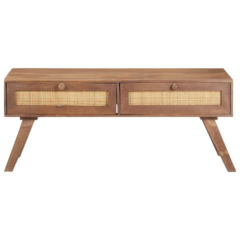 Foto van The living store houten tafel - woonkamertafel - massief mangohout - 100x60x40 cm - lichtkleurige afwerking