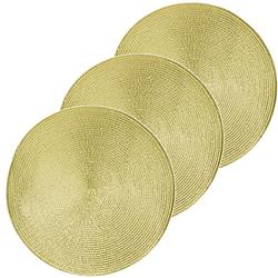 Foto van 3x ronde kerst placemats glimmend goud 38 cm geweven/gevlochten - placemats