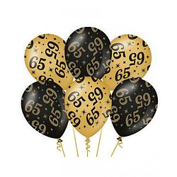 Foto van 6x stuks leeftijd verjaardag feest ballonnen 65 jaar geworden zwart/goud 30 cm - ballonnen