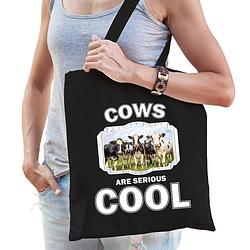 Foto van Katoenen tasje cows are serious cool zwart - kudde nederlandse koeien/ koe cadeau tas - feest boodschappentassen