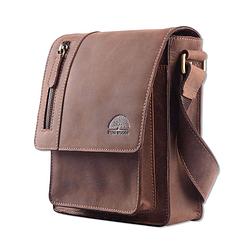 Foto van Wild woods leren schoudertasje met sluitflap - heren / dames crossbodytas - buffelleer - vintage donkerbruin