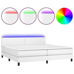 Foto van The living store boxspring bed led - kunstleer - pocketvering - wit - 203x200x78/88 cm - inclusief matras en topmatras