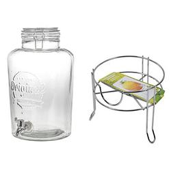 Foto van Drankdispenser/limonadedispenser op verhoger - glas - rvs - 8 liter - 18 x 37 cm - drankdispensers