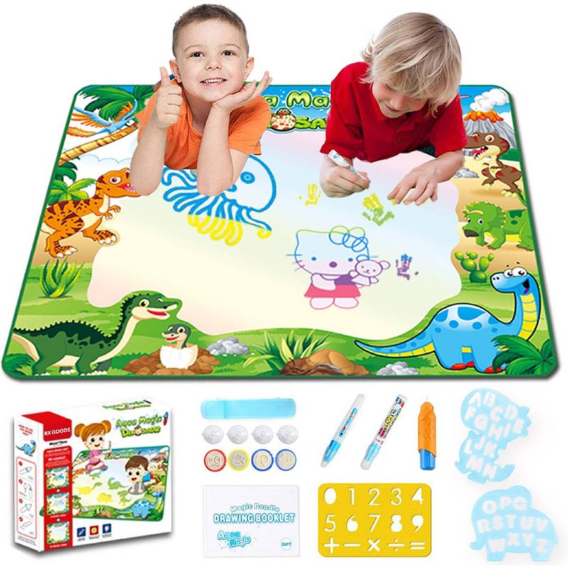 Foto van Rx goods magische dinosaurus water tekenmat incl. 17 accessoires - aqua magic tekenen - tekenbord mat - kinderen