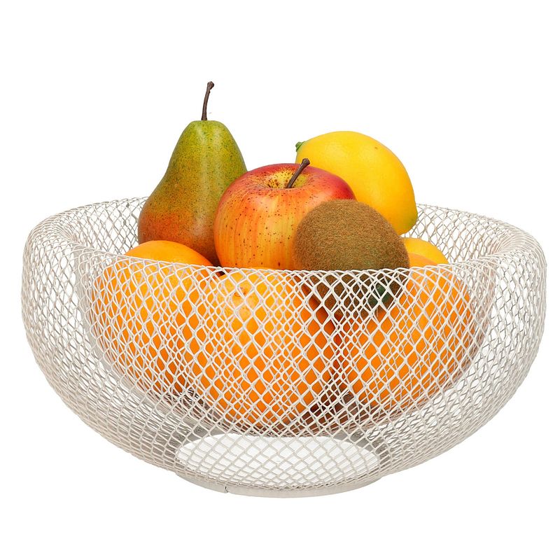 Foto van Fruitschaal/fruitmand rond wit metaal 27 cm - fruitschalen