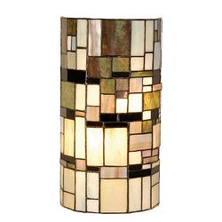 Foto van Clayre & eef tiffany wandlamp cylinder uit de mosaic serie - groen, ivory, multi colour - ijzer, glas