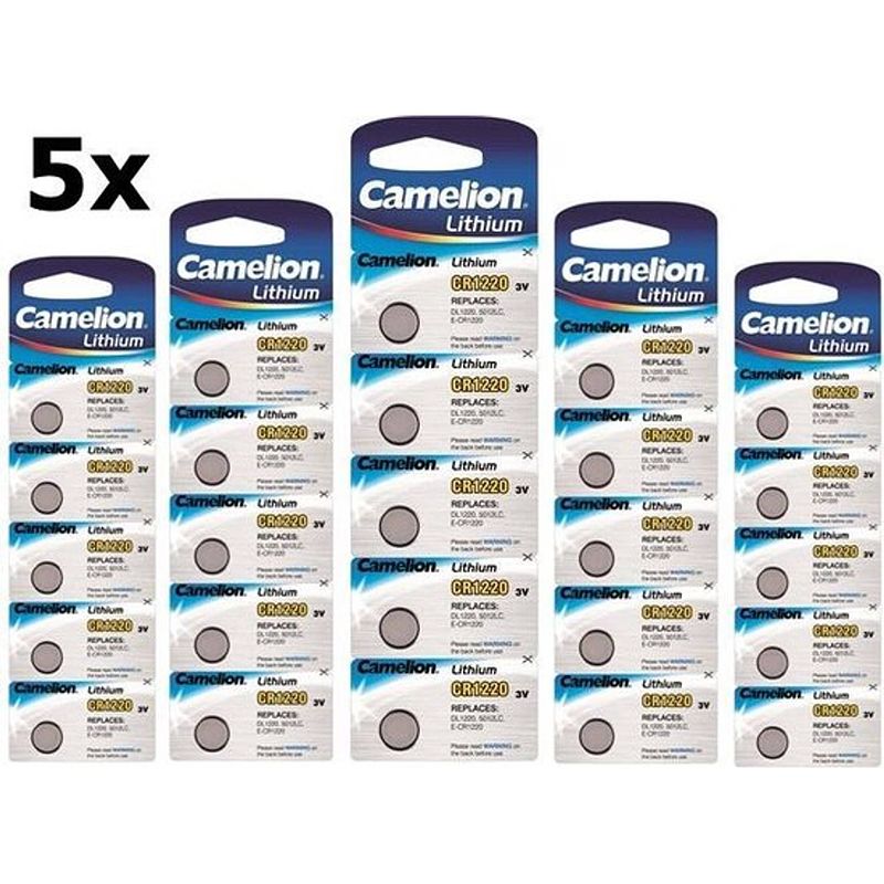 Foto van 25 stuks (5 blisters a 5st) - camelion cr1220 3v 40mah lithium knoopcelbatterij