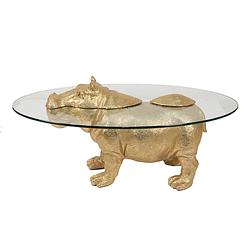 Foto van Clayre & eef bijzettafel nijlpaard 80*50*37 cm goudkleurig kunststof glas side table tafeltje woonaccessoires