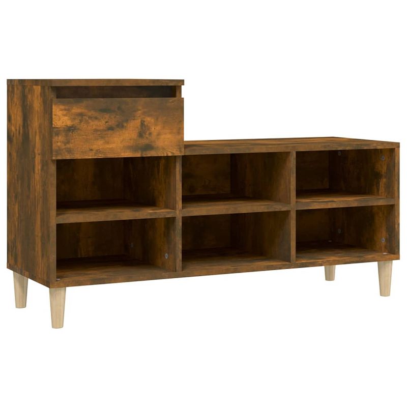 Foto van The living store schoenenkast - gerookt eiken - 102 x 36 x 60 cm - duurzaam hout - veel opbergruimte