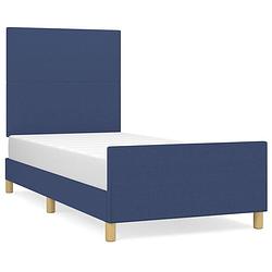 Foto van The living store bedframe - blauw - stof - 203 x 83 x 118/128 cm - inclusief hoofdeinde