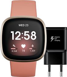 Foto van Fitbit versa 3 roze/goud + samsung adaptive fast charging oplader 15w zwart