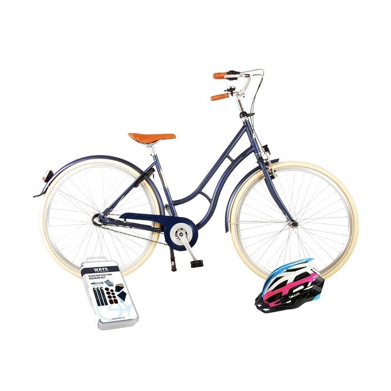 Foto van Volare kinderfiets lifestyle - 51 cm - jeans blauw - 3 versnellingen + fietshelm & accessoires