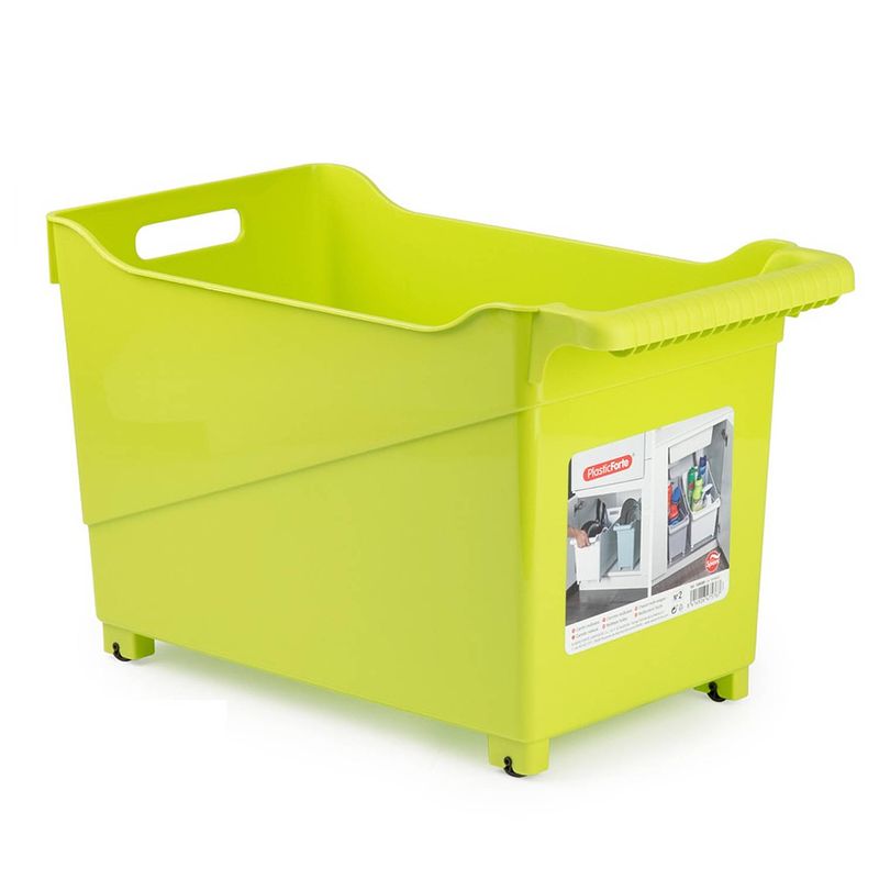 Foto van Kunststof trolley lime groen op wieltjes l45 x b24 x h27 cm - opberg trolley