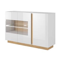 Foto van Meubella - dressoir ashley - wit - eiken - 138 cm - met glas