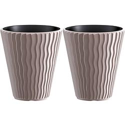 Foto van Prosperplast plantenpot/bloempot sand waves - 2x - buiten/binnen - kunststof - beige - d39 x h43 cm - plantenpotten