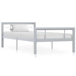 Foto van Vidaxl bedframe metaal grijs en wit 100x200 cm