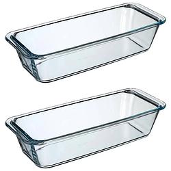 Foto van 2x stuks ovenschaal rechthoek - transparant - geglazuurd glas - 31 x 12 x 7 cm - ovenschalen