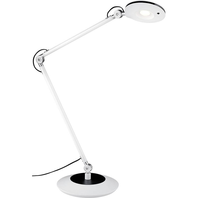 Foto van Led bureaulamp - tafelverlichting - trion rodeo - 6w - warm wit 3000k - rond - mat wit - aluminium