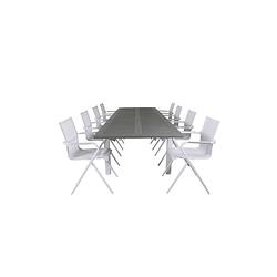 Foto van Albany tuinmeubelset tafel 100x224/324cm en 8 stoel alina wit, grijs.