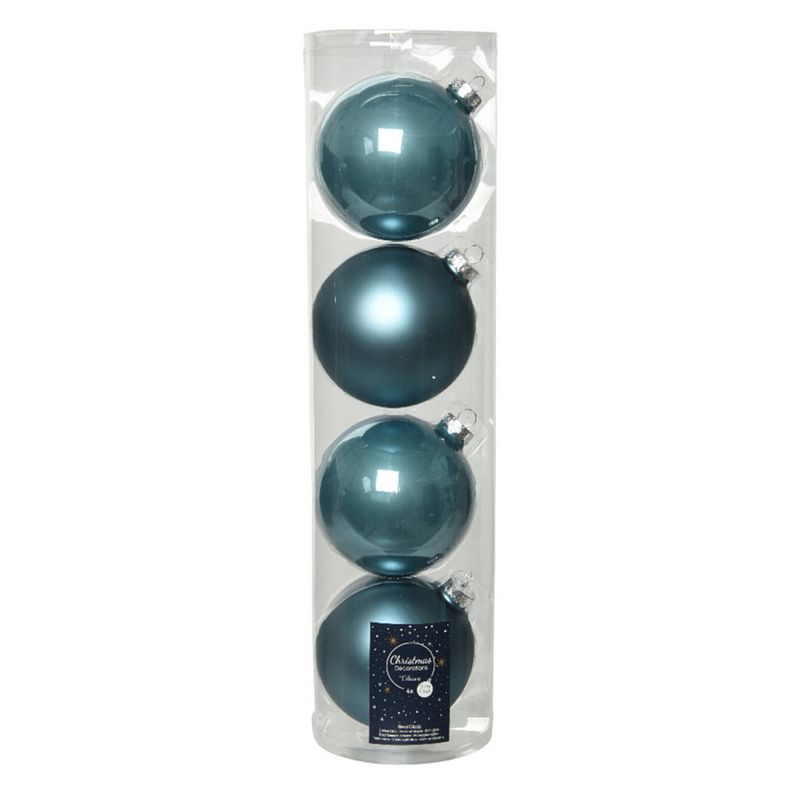 Foto van 4x stuks glazen kerstballen ijsblauw (blue dawn) 10 cm mat/glans - kerstbal