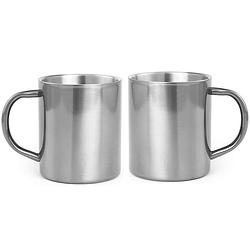 Foto van Set van 2x stuks koffie drinkbekers/mokken zilver metallic rvs 280 ml - bekers