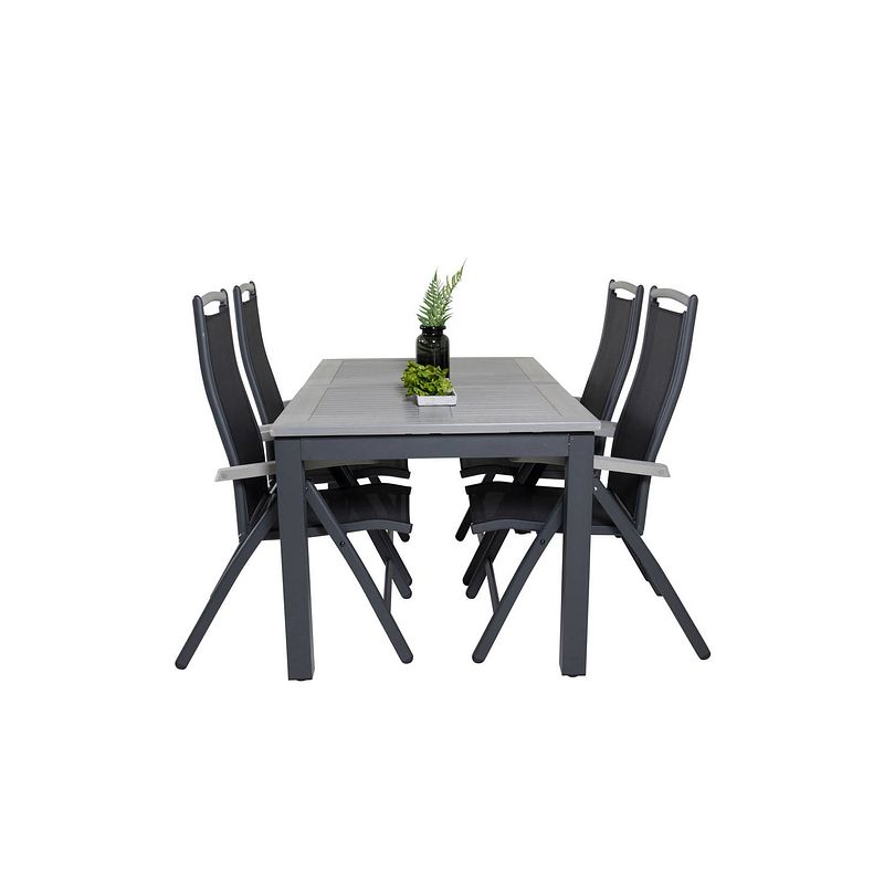 Foto van Albany tuinmeubelset tafel 100x160/240cm en 4 stoel 5pos albany zwart, grijs.