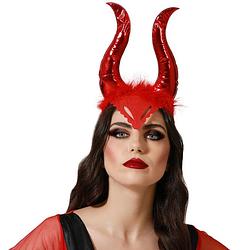 Foto van Halloween/horror verkleed diadeem/tiara - grote duivel hoornsa - kunststof - dames/meisjes - verkleedhoofddeksels