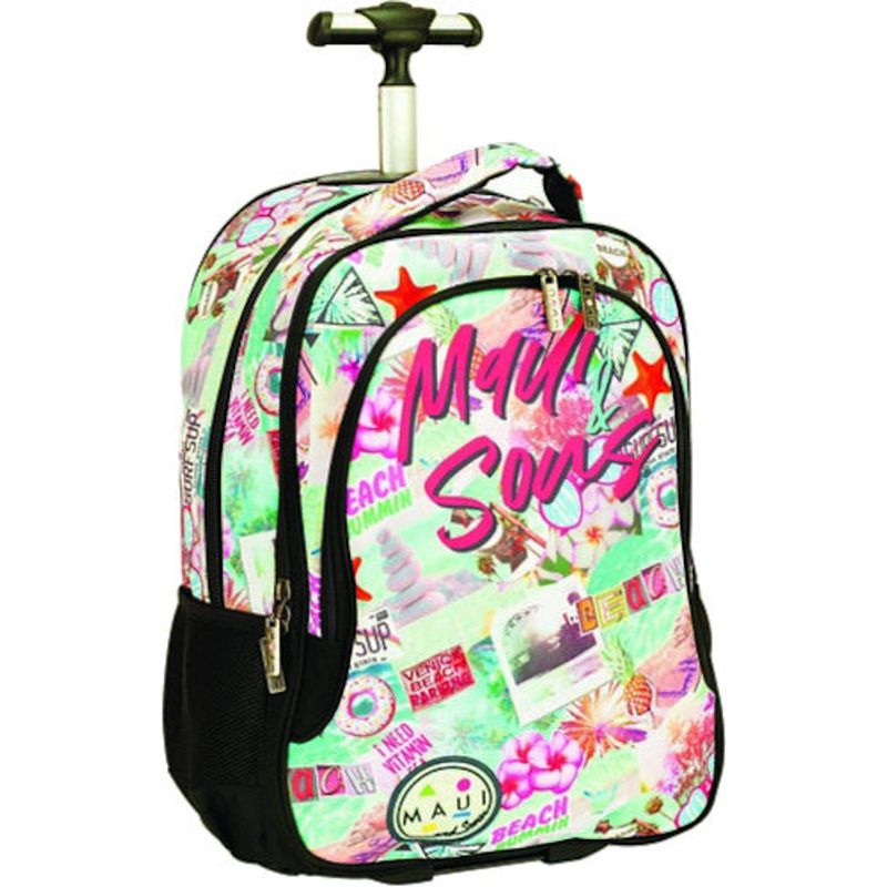 Foto van Maui & sons trolleyrugzak 28 liter 48 cm polyester groen/roze