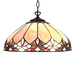 Foto van Haes deco - hanglamp tiffany beige, bruin ø 39 cm e27/max 1x60w