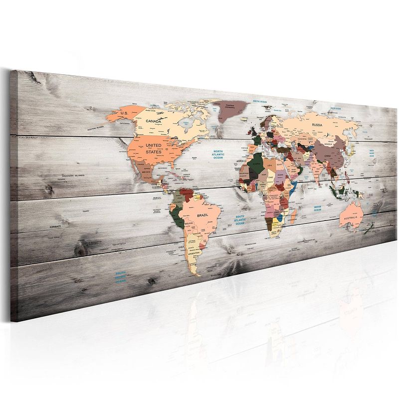 Foto van Artgeist world maps wooden travels canvas schilderij 150x50cm