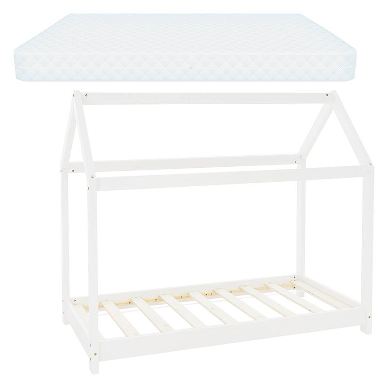 Foto van Kinderbed met dak en lattenbodem 80x160 cm white pine ml design