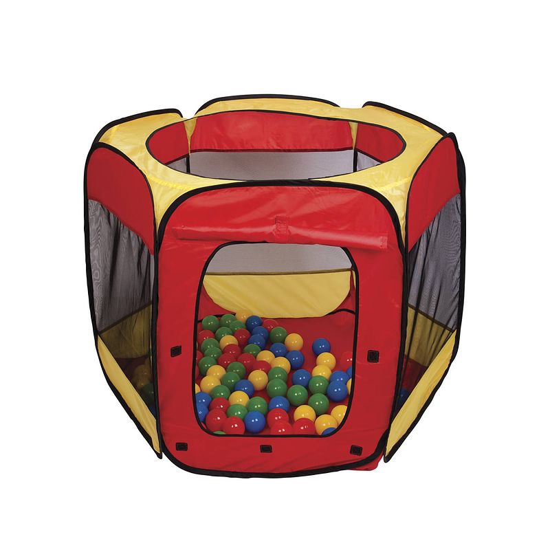 Foto van Paradiso toys speeltent met 100 ballen 100 x 75 cm rood/geel