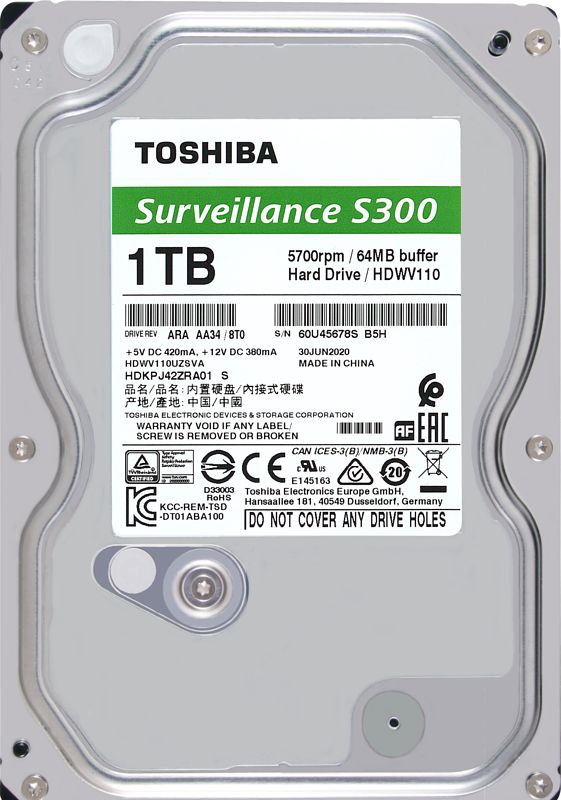 Foto van Toshiba s300 surveillance nas hard drive 1tb hdwv110uzsva