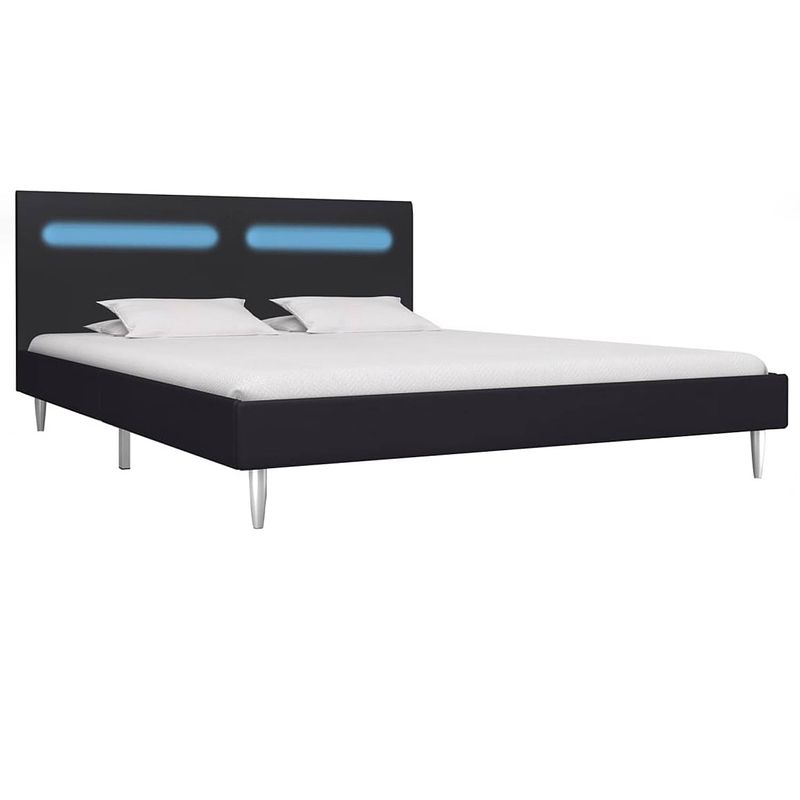 Foto van The living store bedframe led 180x200 cm - zwart ijzer mdf stof - verstelbare led-strip - 208x185x81 cm - geschikt voor