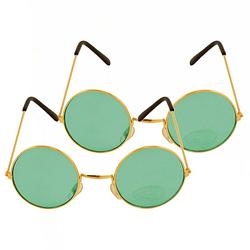 Foto van Groene hippie flower power set van 2 zonnebrillen met ronde glazen - verkleedbrillen