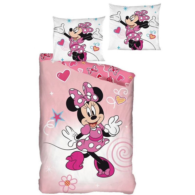 Foto van Disney minnie mouse dekbedovertrek pink beauty - eenpersoons - 140 x 200 + 65 x 65 cm - katoen flanel