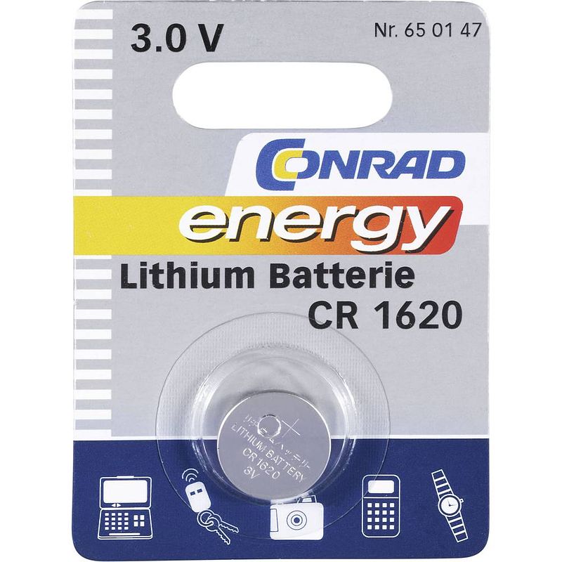 Foto van Cr1620 knoopcel lithium 3 v 60 mah conrad energy cr1620 1 stuk(s)