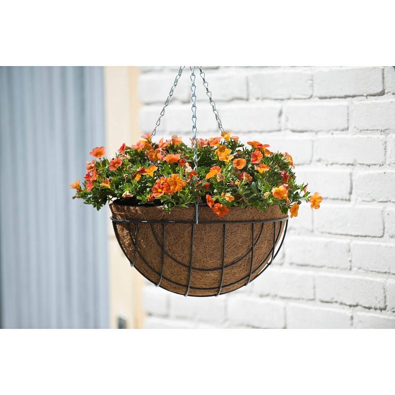 Foto van 2 stuks hanging basket metaaldraad groen geepoxeerd incl. ketting h15,5x dia. 35cm