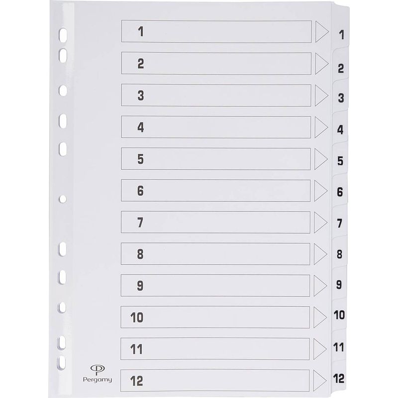 Foto van Pergamy tabbladen met indexblad, ft a4, 11-gaatsperforatie, karton, set 1-12 25 stuks