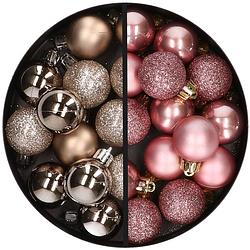 Foto van 34x stuks kunststof kerstballen champagne en oudroze 3 cm - kerstbal