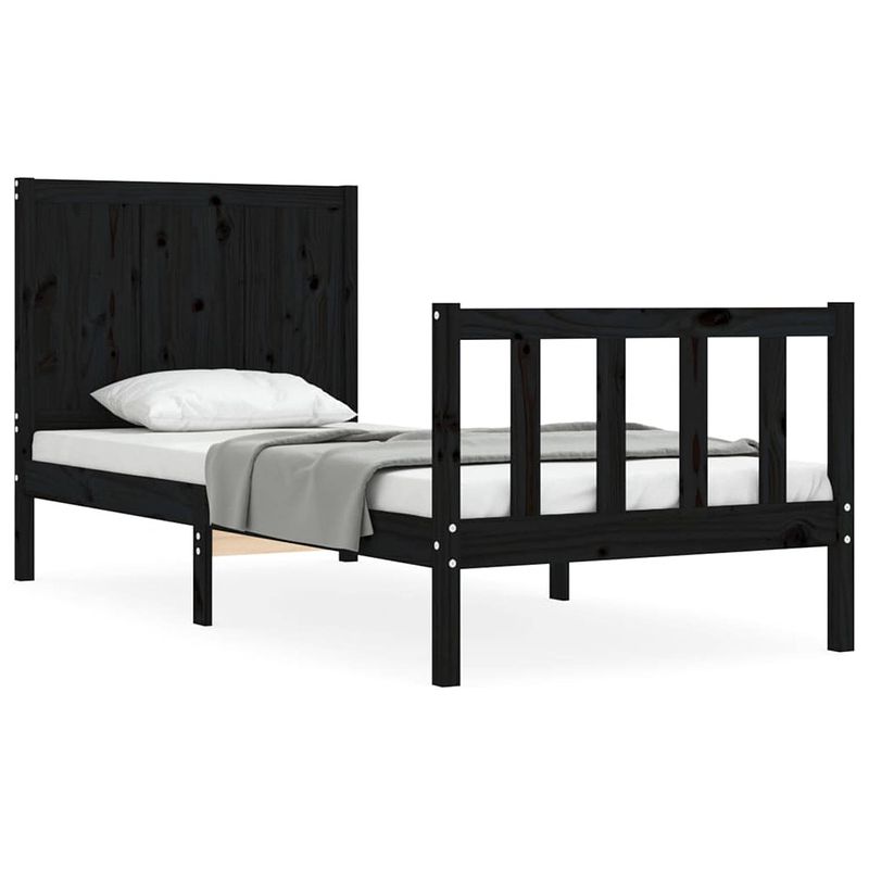 Foto van The living store houten bedframe - massief grenenhout - 205.5 x 95.5 x 100 cm - zwart