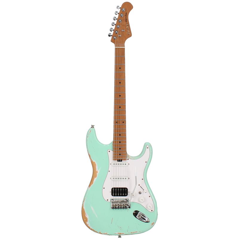 Foto van Fazley project p2 flashback s surf green limited edition elektrische gitaar met deluxe gigbag